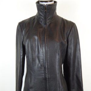 JONES NEW YORK BLACK LEATHER zip moto JACKET S
